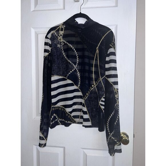 ST JOHN SPORT Nautical Print Mesh Mock Neck Long Sleeve Top Sz XL - Picture 4 of 16
